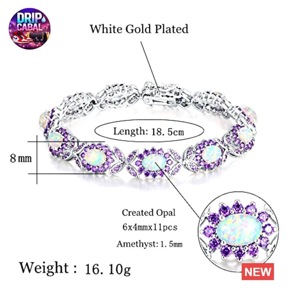 Elegant Opal Tennis Bracelet White Gold Plated Minimal Chic Evening Wear - Picture 6 of 7